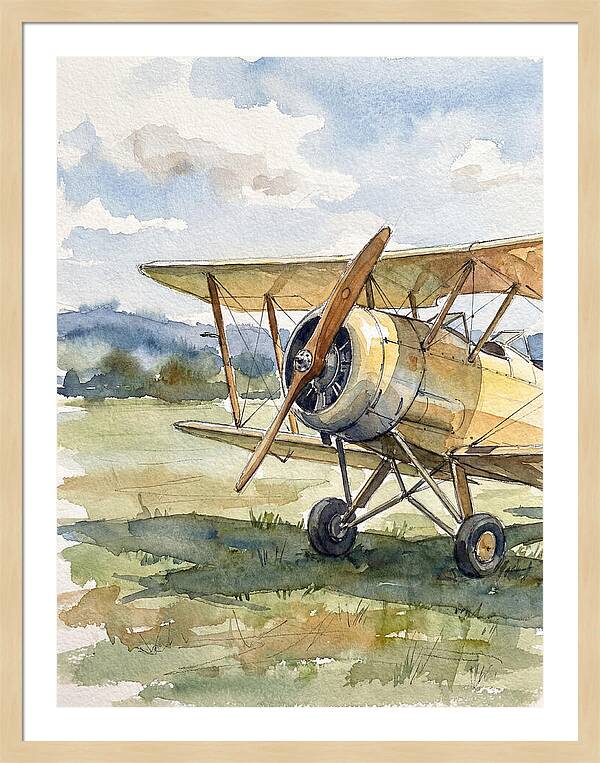Biplane In Tranquil Landscape