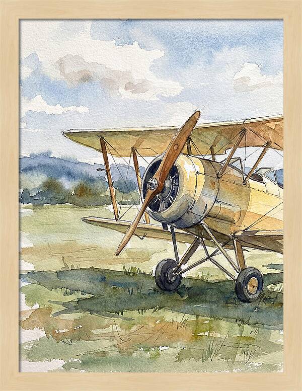 Biplane In Tranquil Landscape