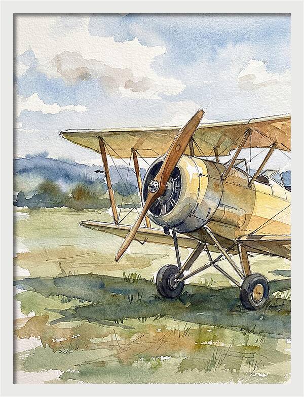 Biplane In Tranquil Landscape