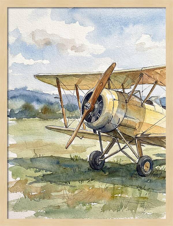 Biplane In Tranquil Landscape