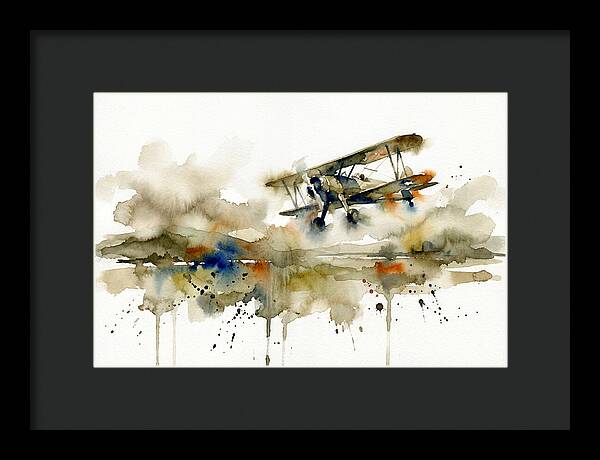 Biplane In Watercolor Flight