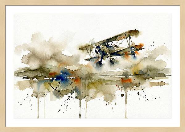 Biplane In Watercolor Flight