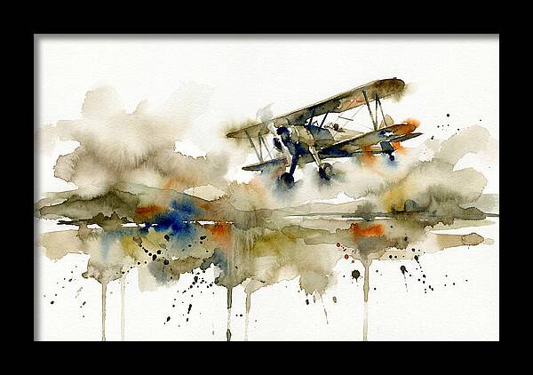 Biplane In Watercolor Flight