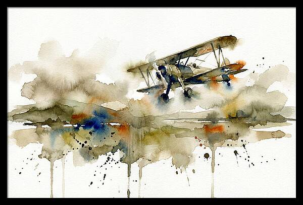 Biplane In Watercolor Flight