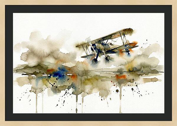 Biplane In Watercolor Flight