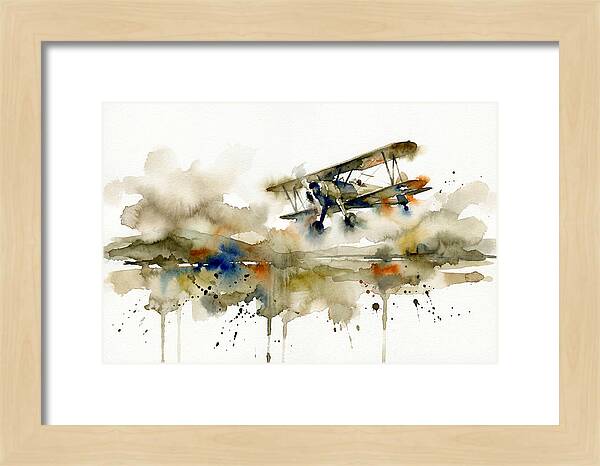 Biplane In Watercolor Flight