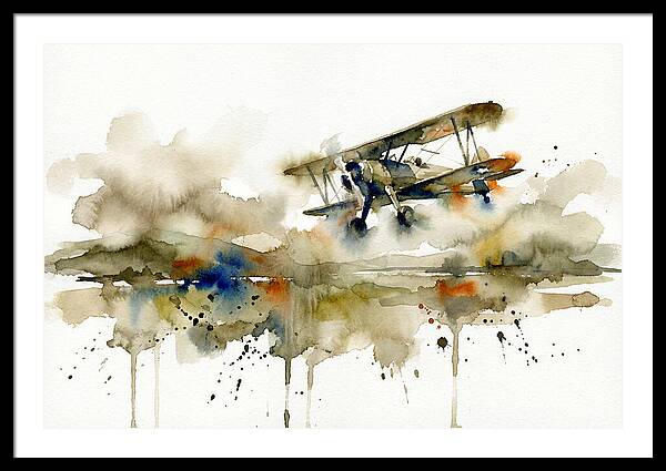 Biplane In Watercolor Flight