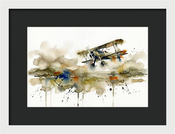 Biplane In Watercolor Flight