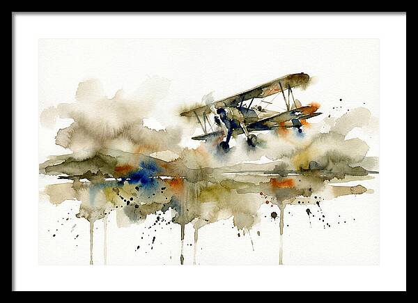 Biplane In Watercolor Flight