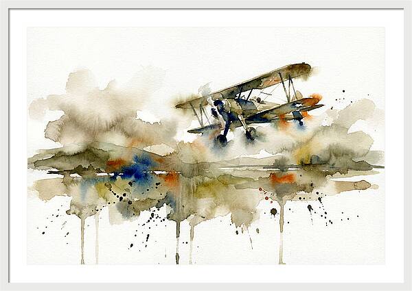 Biplane In Watercolor Flight