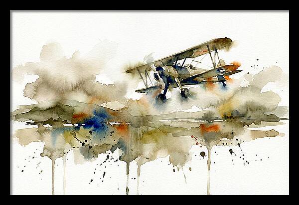 Biplane In Watercolor Flight