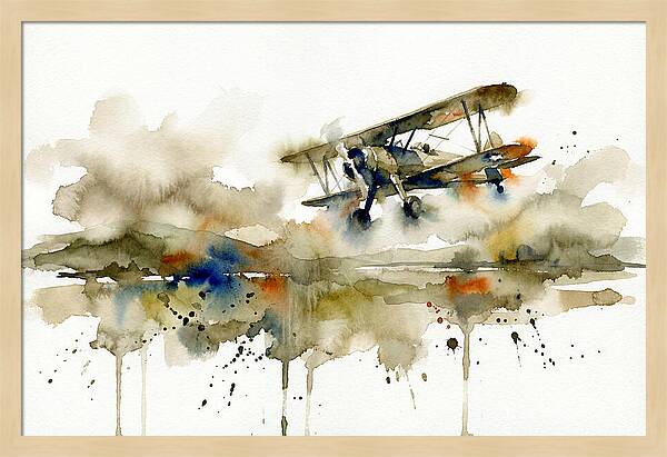 Biplane In Watercolor Flight