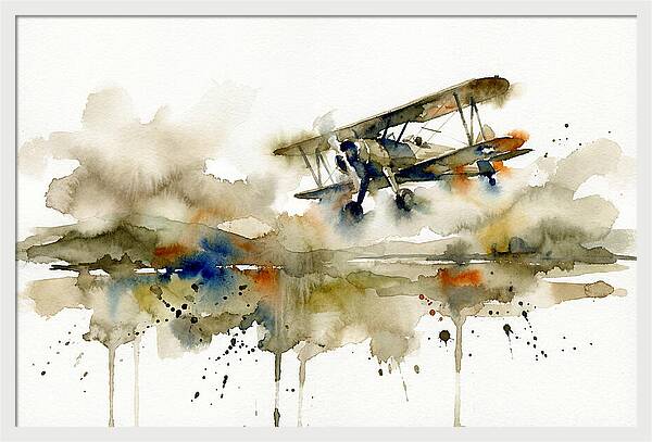 Biplane In Watercolor Flight