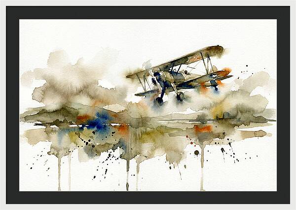 Biplane In Watercolor Flight