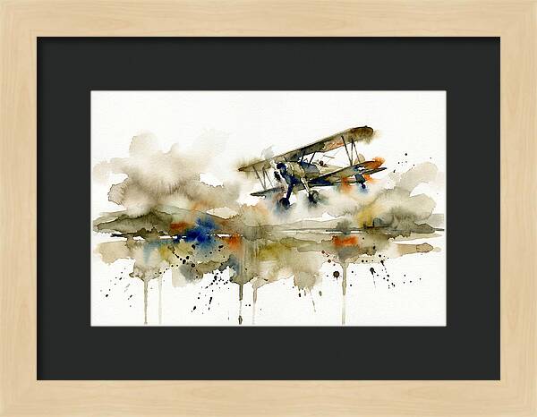 Biplane In Watercolor Flight