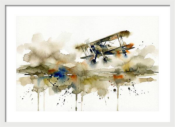 Biplane In Watercolor Flight
