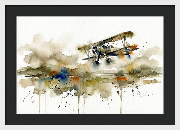 Biplane In Watercolor Flight