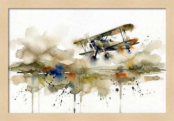 Biplane In Watercolor Flight