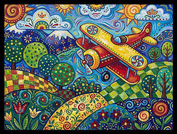 Biplane Over Colorful Landscape