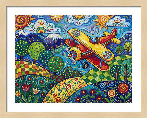 Biplane Over Colorful Landscape