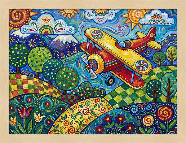 Biplane Over Colorful Landscape