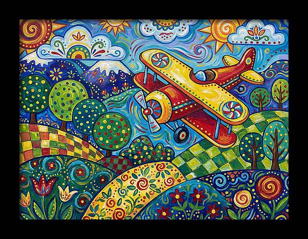 Biplane Over Colorful Landscape