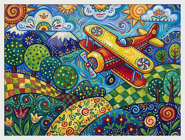 Biplane Over Colorful Landscape