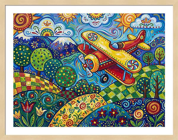 Biplane Over Colorful Landscape