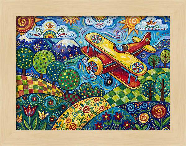 Biplane Over Colorful Landscape