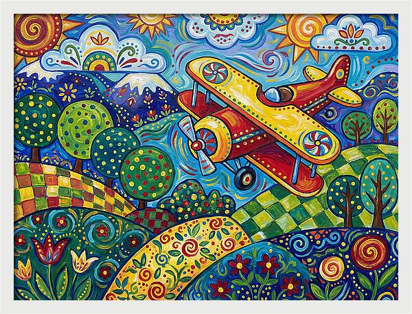 Biplane Over Colorful Landscape