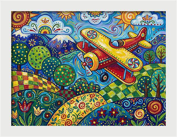 Biplane Over Colorful Landscape