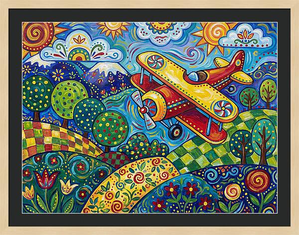Biplane Over Colorful Landscape