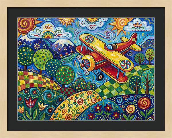 Biplane Over Colorful Landscape