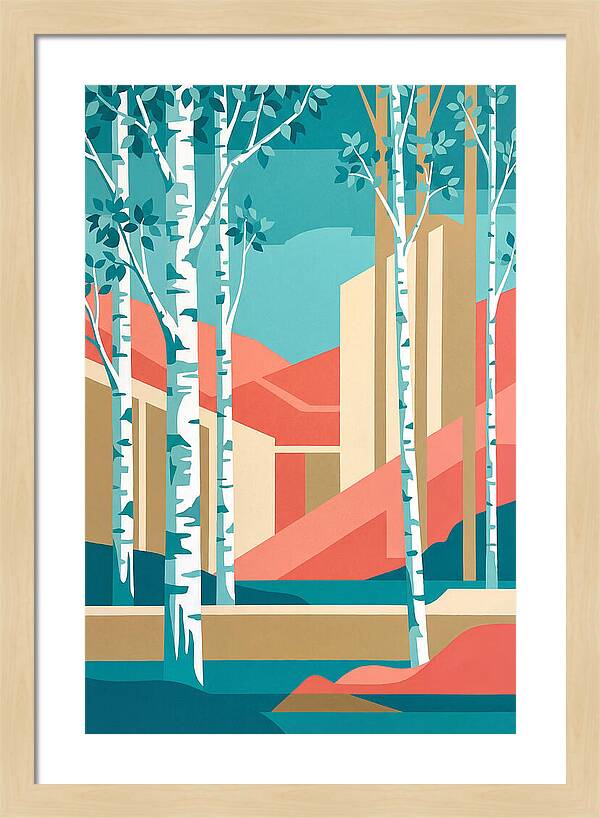 Birch Trees In Abstract Landscape