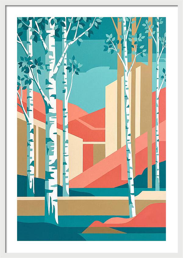 Birch Trees In Abstract Landscape