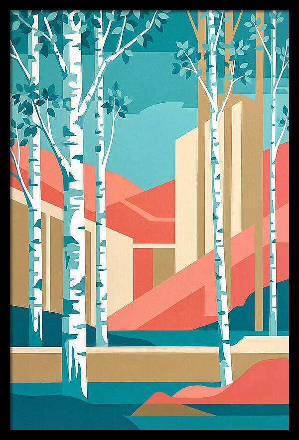 Birch Trees In Abstract Landscape