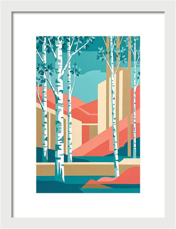 Birch Trees In Abstract Landscape