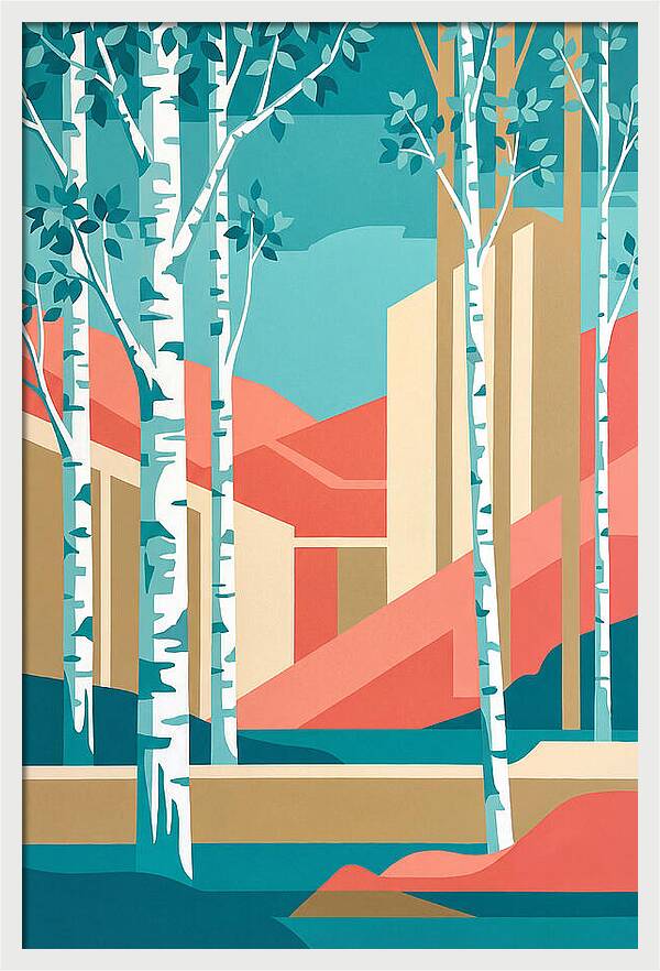 Birch Trees In Abstract Landscape