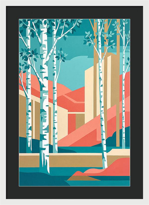Birch Trees In Abstract Landscape