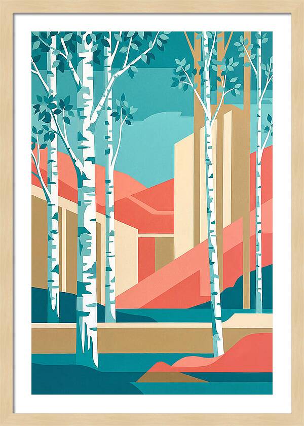 Birch Trees In Abstract Landscape