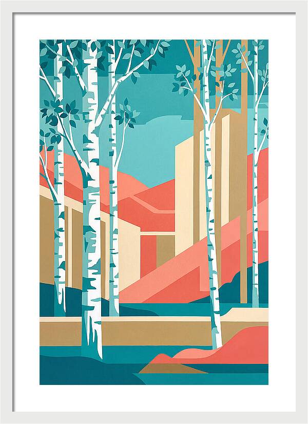 Birch Trees In Abstract Landscape
