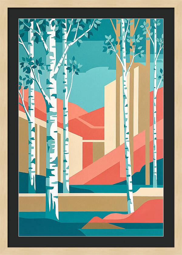 Birch Trees In Abstract Landscape