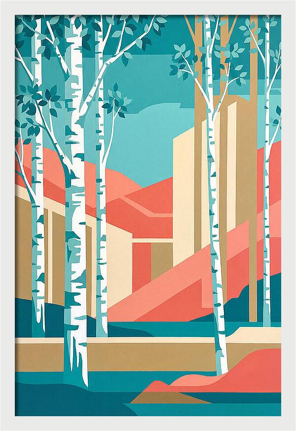 Birch Trees In Abstract Landscape