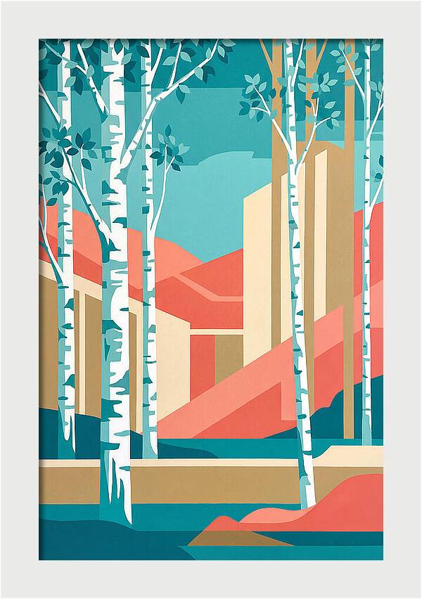 Birch Trees In Abstract Landscape