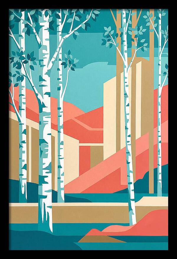 Birch Trees In Abstract Landscape