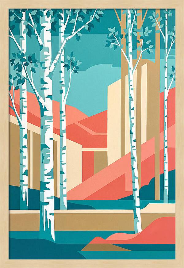 Birch Trees In Abstract Landscape