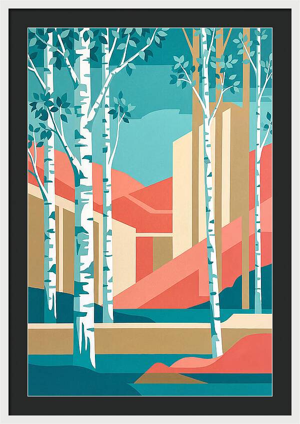 Birch Trees In Abstract Landscape