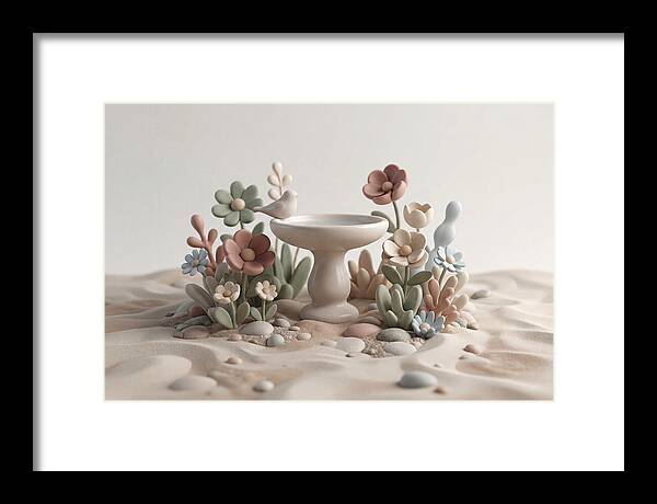 Birdbath Surrounded By Flowers