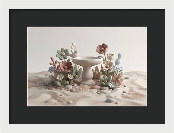 Birdbath Surrounded By Flowers
