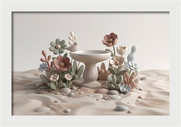 Birdbath Surrounded By Flowers